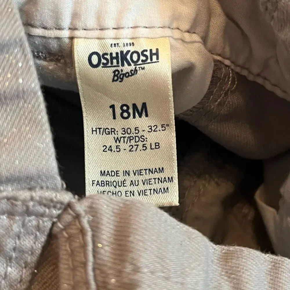 Osh Kosh Girls Girls 18 Month Grey Sparkle Overalls Pink Bow